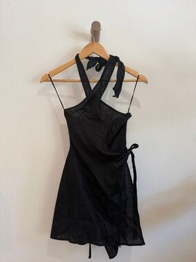 Verge Girl Black Wrap Halter Mini Dress